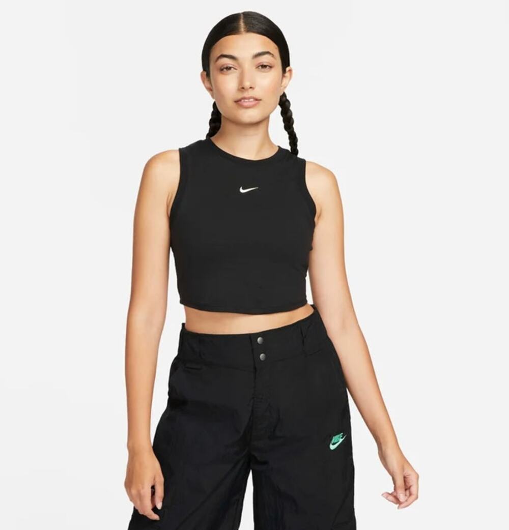 NIKE Sportswear Chill Knit Tight Cropped Mini-Rib Tank Top Large Black NWT